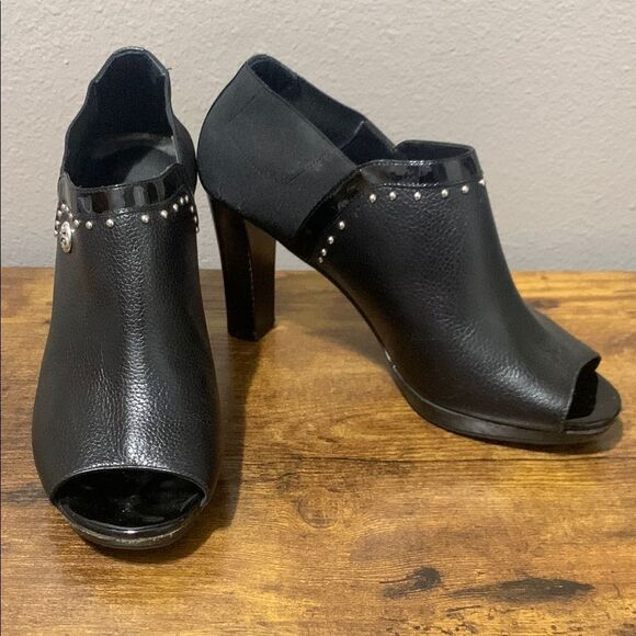 Brighton Shoes - Brighton Vixon Chunky Black Slip On Heels Size 8